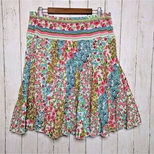 Vintage Floral Patchwork Skirt Size L Cottagecore Boho Artsy 90s Twirly Fairy